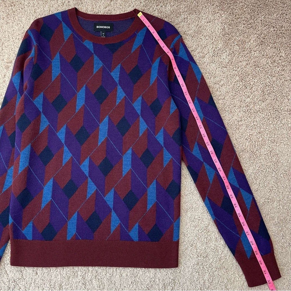 Bonobos Men’s Geometric Patterned Extra Fine Merino Wool Crewneck Sweater Small - Picture 12 of 15
